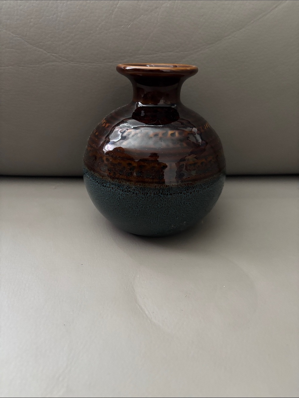 Source Unknown Brown and Dark Teal Glazed Ceramic Vase
